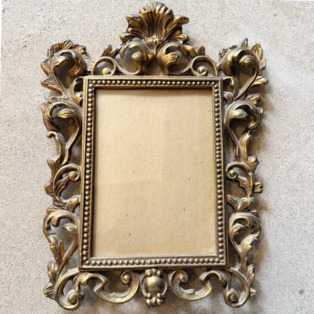 Vintage Picture Frame Victorian Gold Baroque Rococo Brass Gilt Metal Scrollwork